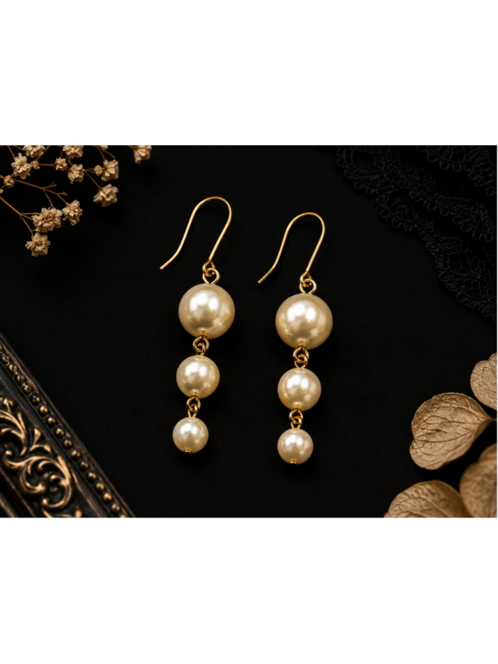 Vintage Sarah Coventry Triple Faux Pearl Drop Dangle Earrings Gold Tone